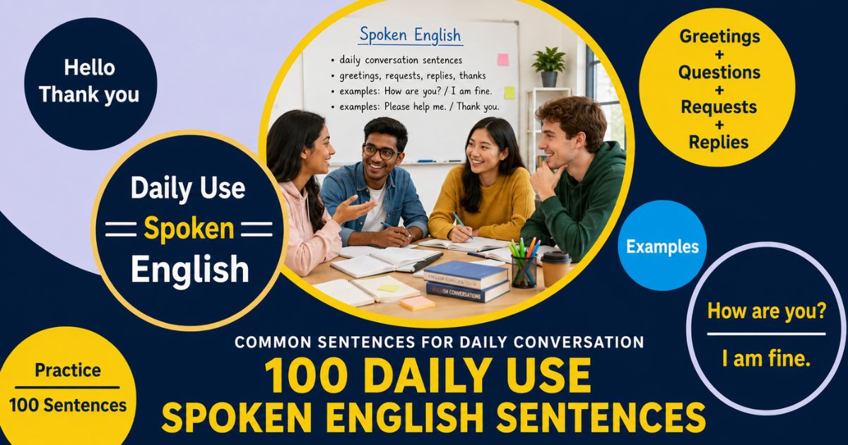Featured image for “100 Daily Use Spoken English Sentences (with Bengali Meaning)”