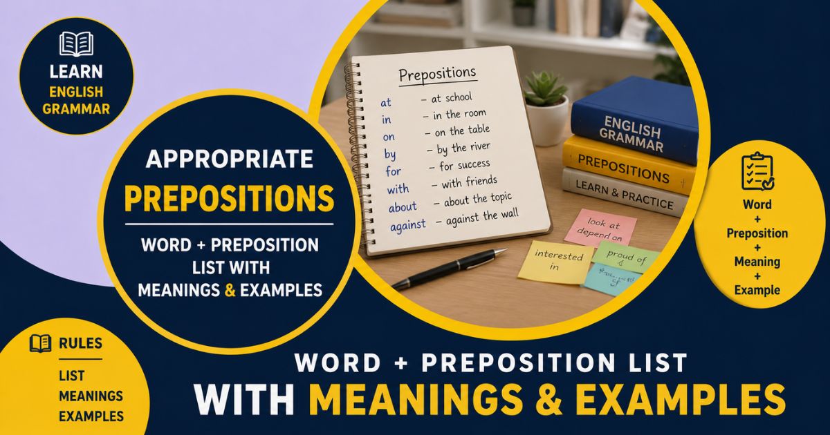 Featured image for “Appropriate Prepositions: Word + Preposition List with Meanings & Examples”