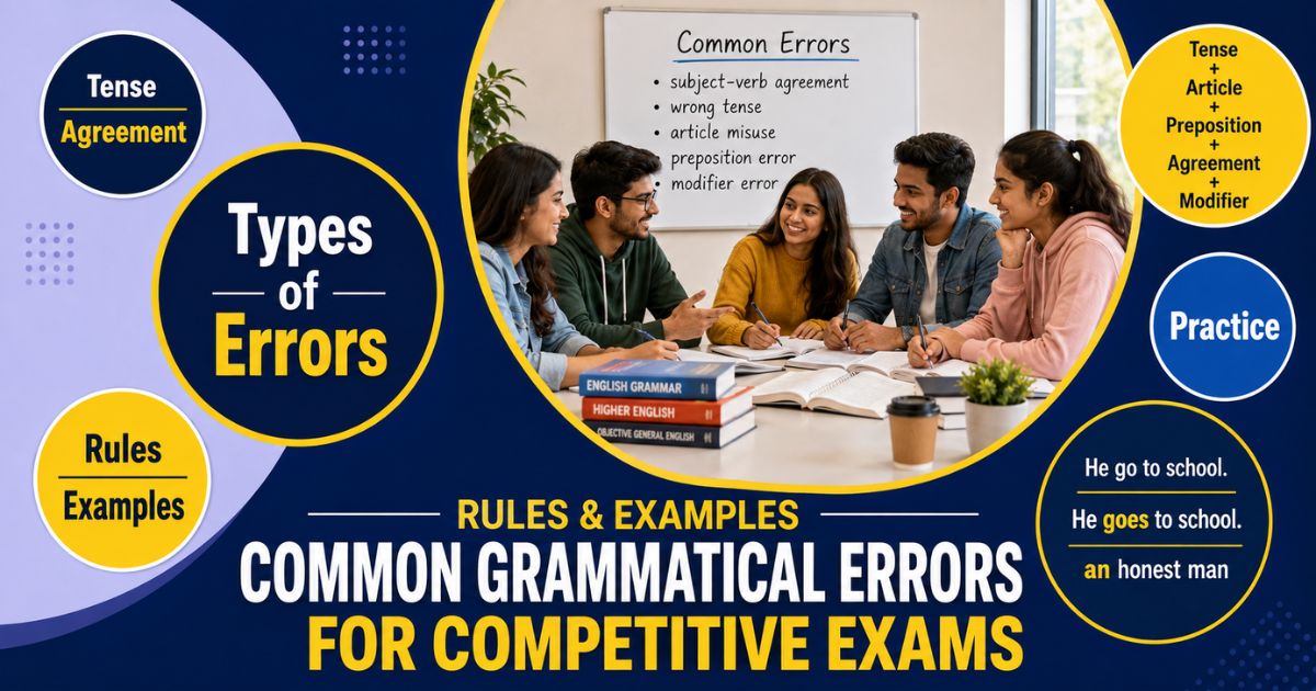 Featured image for “Common Grammatical Errors for Competitive Exams: Rules & Examples”