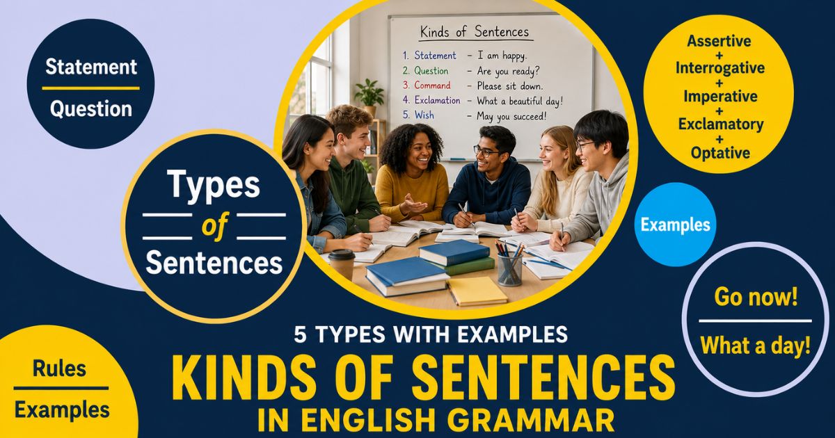 Featured image for “Kinds of Sentences in English Grammar: 5 Types with Examples”