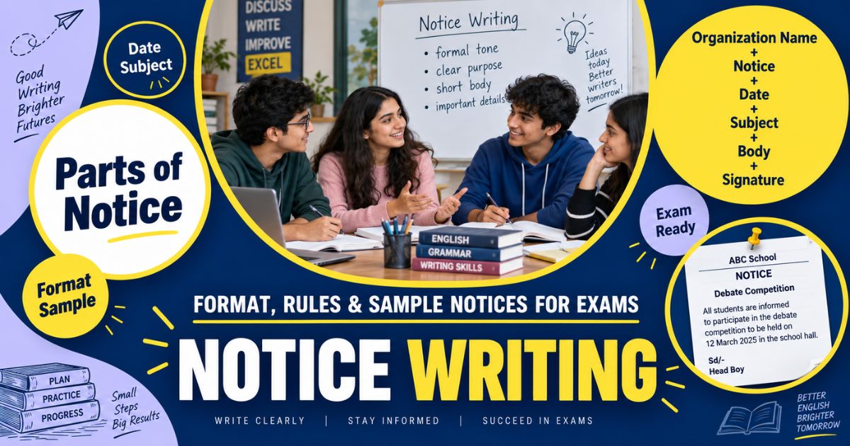 Featured image for “Notice Writing: Format, Rules & Sample Notices for Exams”