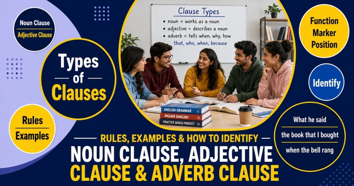 Featured image for “Noun Clause, Adjective Clause & Adverb Clause: Rules, Examples & How to Identify”