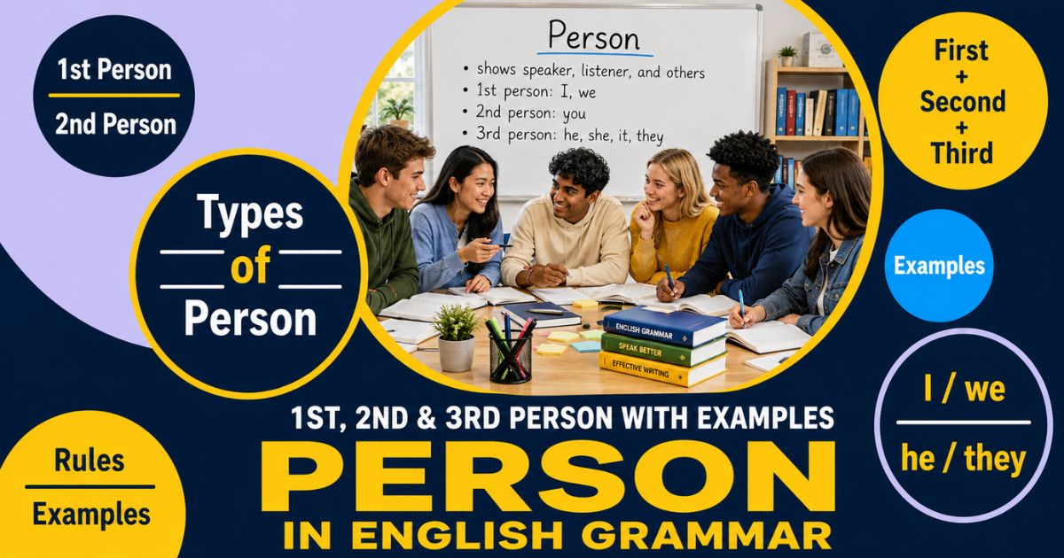 Featured image for “Person in English Grammar: 1st, 2nd & 3rd Person with Examples”