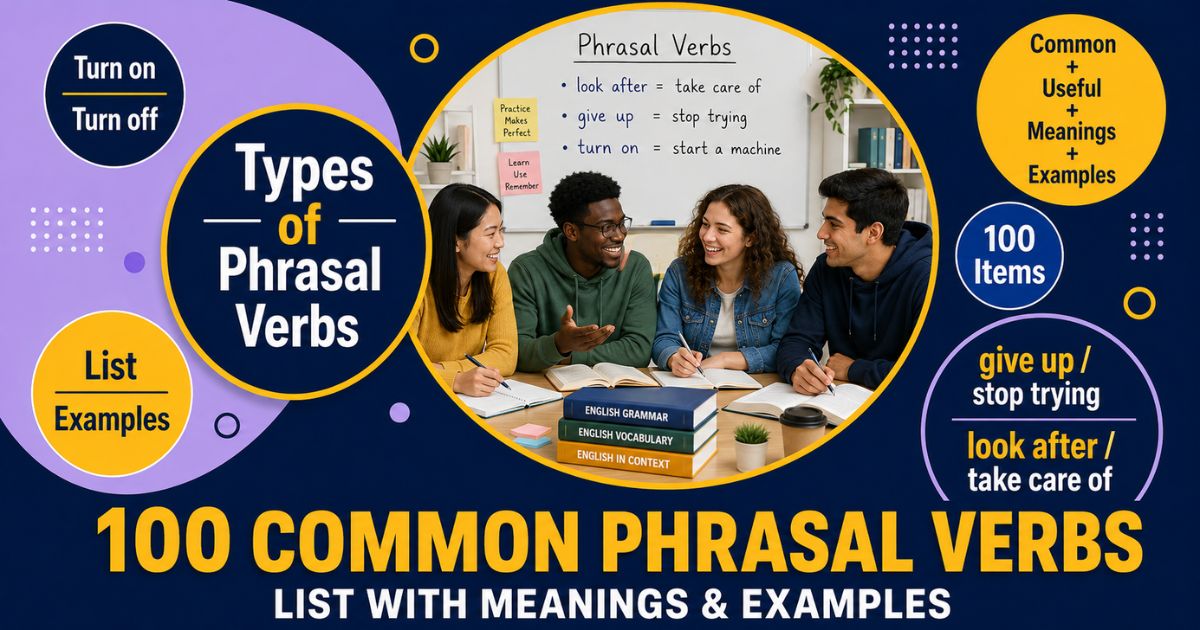 Featured image for “100 Common Phrasal Verbs List with Meanings & Examples”
