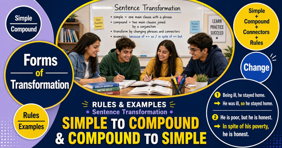 Featured image for “Simple to Compound & Compound to Simple Sentence Transformation”